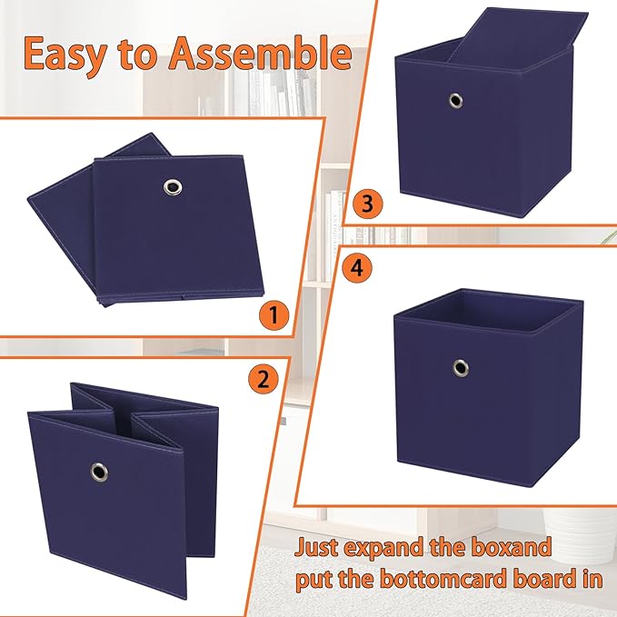 Foldable Storage Cubes Bins ,11 Inch Cloth Storage Cube Fabric Storage Box Cubes Organizer Baskets with Dual Handles for Home Organizer Set of 8 (Navy Blue)