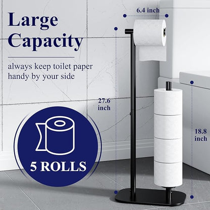 Kitsure Toilet Paper Holder Free Standing - Large Capacity Toilet Paper Holder for 4 Rolls, Rustproof Toilet Paper Stand with Non-Slip Stable Base, Black, Large