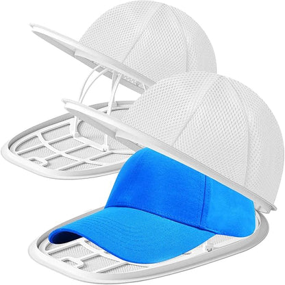 Eiito 2 Pack Hat Washer Cage for Washing Machine, Baseball Cap Cleaner Frame with Mesh Bag, Keeps Shape for Flat & Curved Brim, Fits Adult & Kids, White