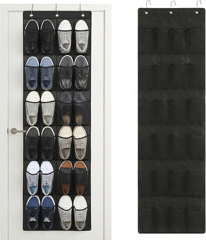 Shoe Rack for Door, Shoe Hanger for Door 24 Mesh Pocket Over The Organizer Space Saving Hanging Storage Holder with Hooks 64x19 Inch Black, Hanging Organizer
