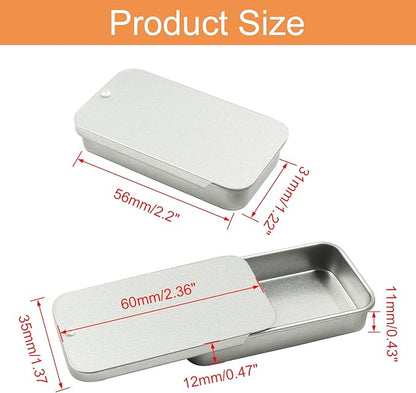 Unlorspy 10 Pcs Silver Metal Tin Container Slide Lid, 2.36" x 1.38" x 0.47" Metal Tin Container Slide Top for DIY Pills, Solid Perfumes, Lip Balms, Cards and Herbs