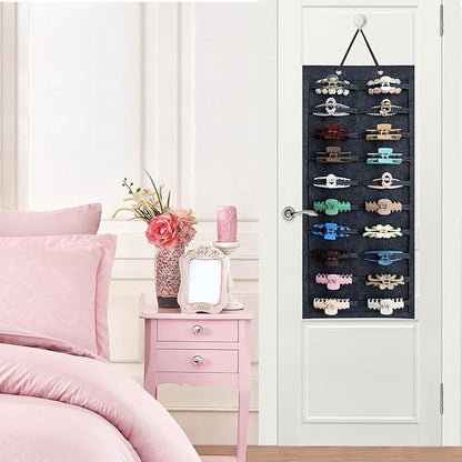 SMUK Claw Clip Organizer for Women, Hanging Mount Hair Clips Holder Organizer for Girls, Hair Bow Claw Clip Stand Storage for Wall, Door, Closet, Horizontal Dark Gray