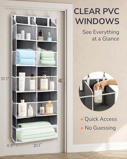 ULG Over the Door Organizer, 5-Tier Extra Large Hanging Storage with 10 Mesh Pockets, 100 lbs Capacity, Heavy Duty Door Organizer for Closet, Bedroom,Grey