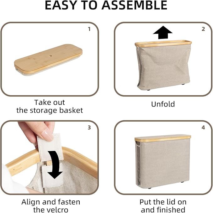 StorageWorks Toilet Paper Storage with Bamboo Lid, Toilet Paper Holder Basket for Up to 9 Mega or 12 Regular Size Rolls, Medium Paper Storage Baskets for Bathroom, Light Khaki, 1 Pack