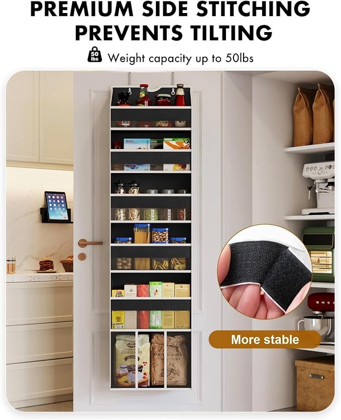 Over The Door Organizer Hanging 6-Shelf Storage Organizer with 50lb Heavy Duty Perfect for Bathroom Closet Nursery Bedroom Laundry Pantry (Black, 1 Pack)