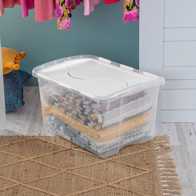 Sterilite 12 Pack Hinged Lid Storage Box, Stackable Organizing Container Bins, 4 Quart, Clear