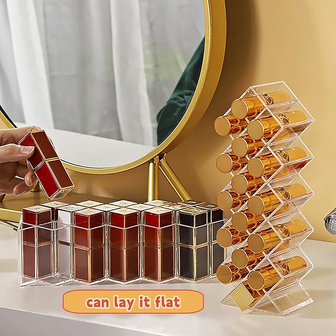 Cedilis 4 Pack Acrylic Lipstick Holder Organizer, 64 Slot Clear Lip Gloss Storage Organizer, Fish Shape Lipstick Display Stand Tower for Cosmetic Makeup and Dresser Display
