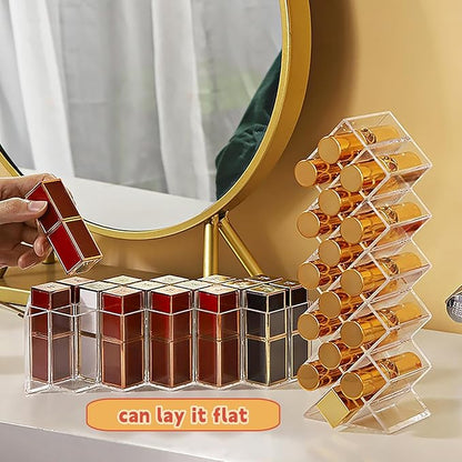 Cedilis 4 Pack Acrylic Lipstick Holder Organizer, 64 Slot Clear Lip Gloss Storage Organizer, Fish Shape Lipstick Display Stand Tower for Cosmetic Makeup and Dresser Display