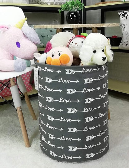 QUEENLALA Large Storage Basket,Laundry Hamper/Bathroom/Home Decor/Collapsible Round Storage Bin,Boys and Girls Hamper/Boxes/Clothing(Love Grey Arrow)