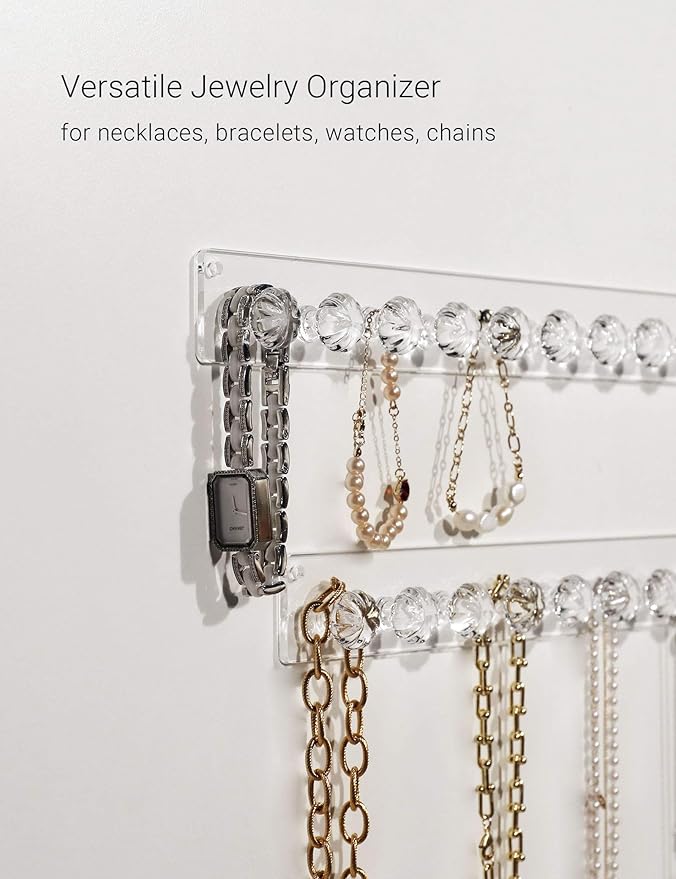 Zreal Necklace Holder, Acrylic Necklace Hanger, Wall Jewelry Organizer with 10 Jewelry Hooks in Seashell Shape (2-pack Clear)