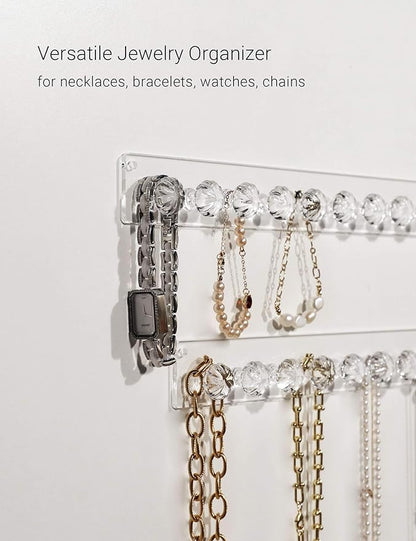 Zreal Necklace Holder, Acrylic Necklace Hanger, Wall Jewelry Organizer with 10 Jewelry Hooks in Seashell Shape (2-pack Clear)