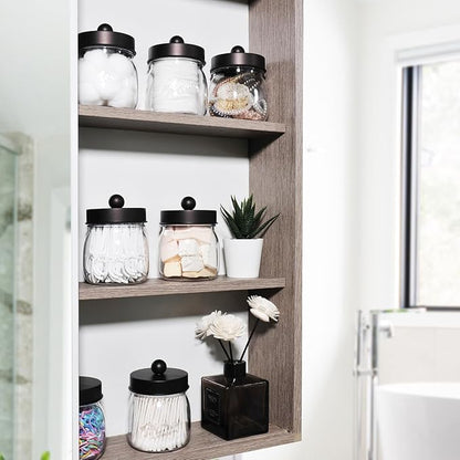 Farmhouse Decor Apothecary Jar Set,Mason Jar Bathroom Vanity Storage Organizer Canister-Qtip Holder Plastic Acrylic Jar for Cotton Swabs, Cotton Pad, Floss Pick, Paper Clip, Hair Clip (4 Pack, Bronze)