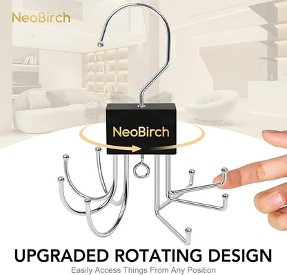 2 Pack Premium Tie and Belt Rack Hanger for Men for Closet Organizers and Storage Space Saving with 360° Rotating Hooks Anti-Slip Clips for Scarves,Hat,Baseball Caps,Tank Tops Bras (U-Shaped Hook)