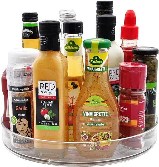 Amolliar 11" Clear Lazy Susan Organizer - 360° Rotating Turntable Organizer for Kitchen, Fridge, Pantry, Countertop, Under Sink & Bathroom, Spice Condiment Organizer Space-Saving Storage Tray 1 Pack