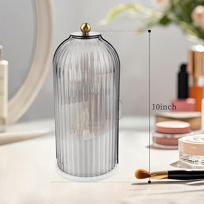 Makeup Brush Holder with Lid 360 Rotating Makeup Brush Organizer, Dustproof Waterproof Material & with 3 Compartments for Organized Storage, Dressing Tables Clear Storage Skincare Cosmetic (Grey)