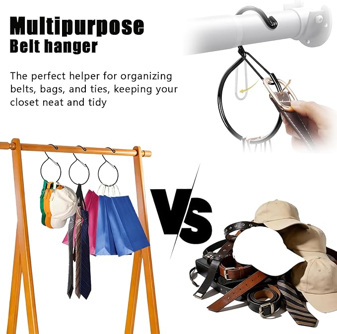 Belt Hanger for Closet, Metal Rust-Proof Belt Rack, Scarf Hanger, Hat Hanger, Tie Hanger, Ideal for Organizing Belts, Ties, Scarves, Hats, and Bags in Your Wardrobe (6 Pack)