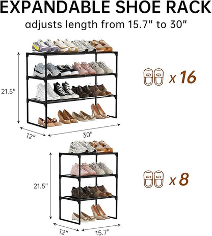 HAIXIN Expandable Shoe Rack - Adjustable Shoe Organizer Storage Shelf for Closet, Upright and Upside Down, Stackable Small Shoe Stand for Entryway, Living Room, Front Door, 3 Tier