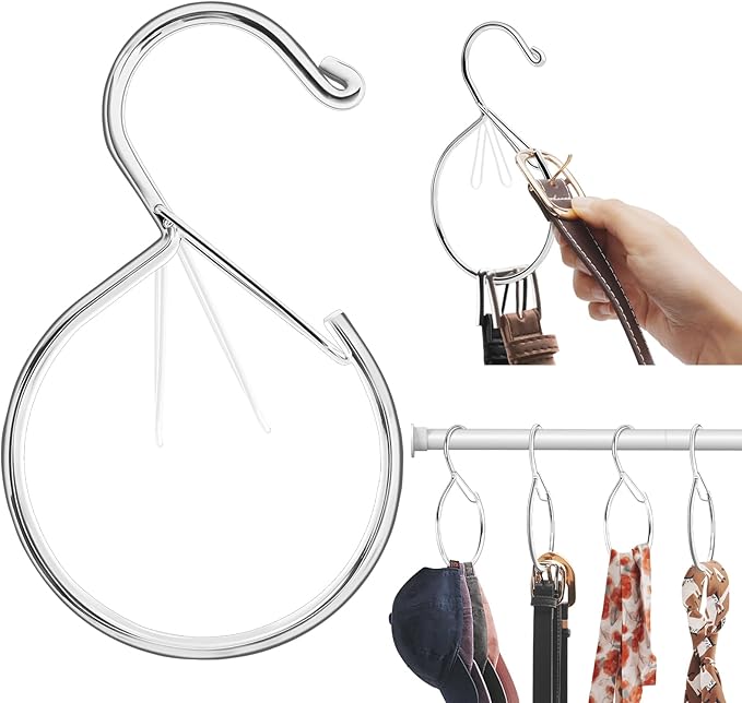 Supforce 6 Pack Belt Hanger, Tie Hanger & Belt Organizer, Rust-Proof Belt Hanger for Closet, Ties, Scarves, Bags & Accessories, Keeps Closet Neat & Organized, Silver