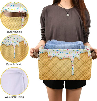 Ice Cream Cone Storage Bin - Large Canvas Bin, 15x11x9.5inch, 2 Pack