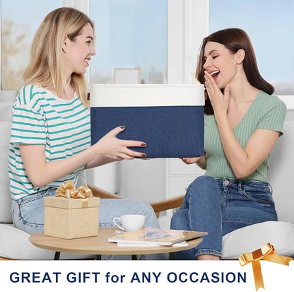 Bagnizer Storage Bins Large Fabric Storage Baskets for Shelves 3 Pack, Decorative Linen Closet Baskets with Handles for Organizing, Shelf, Clothes, Home, Office, 15x11x9.5Inches (NavyBlue&White)
