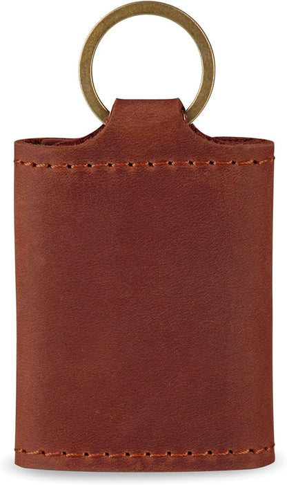 Leather Keychain Earrings Holder, Wedding Travel Case, Engagement Holder, Pouch Bag, Workout and Gym Ring Holder (Cognac)
