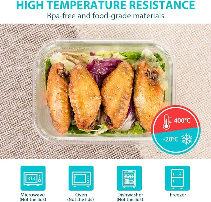 Bayco Glass Food Storage Containers with Lids, [24 Piece] Glass Meal Prep Containers, Airtight Bento Boxes, Leak Proof (12 lids & 12 Containers) - Green