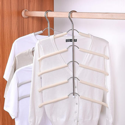 3-Pack 5-in-1 Space Saving Blouse Hangers - Non-Slip Padded Swing Arm Coat Hangers, Heavy Duty Stainless Steel for Shirts & Sweaters (White)