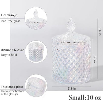 2 Pack Qtip Holder Thick Glass Apothecary Jars with Lid for Bathroom Decor Storage Organizer for Cotton Swabs, Balls, Pads, Floss Picks, Candy, Jewelry, Iridescent Clear