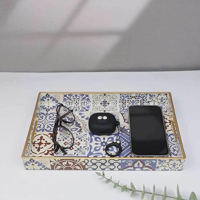 Spsyrine Bathroom Vanity Tray with Handles for Dresser Tops, Countertop, Perfume Decorative Tray, 11.8” * 7.87” *1.37” C1