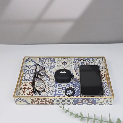 Spsyrine Bathroom Vanity Tray with Handles for Dresser Tops, Countertop, Perfume Decorative Tray, 11.8” * 7.87” *1.37” C1