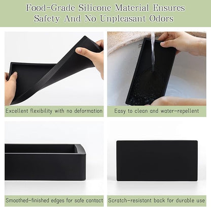 Black Silicone Tray Bathroom Vanity Tray Silicone Countertop Trays for Toilet Kitchen Perfume Jewelry Candle Key (1, Large-12.01×5.12×0.78in)