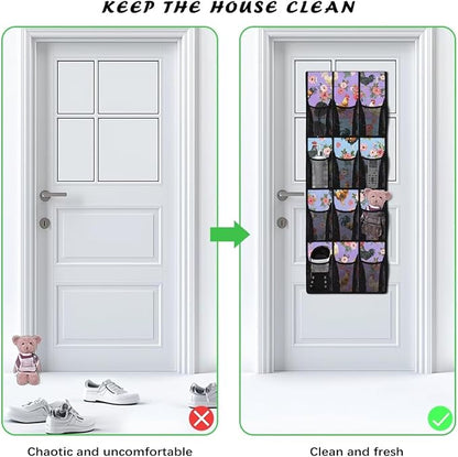 Rooster Rose Over The Door Shoe Organizer,Hanging Shoe Organizer with 12 Mesh Large Pockets,Door Shoe Rack Organizer for Men Women Kids,Hanging Shoe Storage Bag,Closet Rack for Home