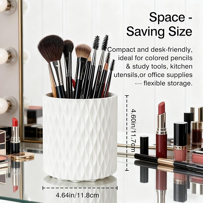 360° Rotating Makeup Brush Holder Organizer – Large Capacity 5-Compartment Cosmetic Storage for Vanity, Dresser & Bathroom (White)
