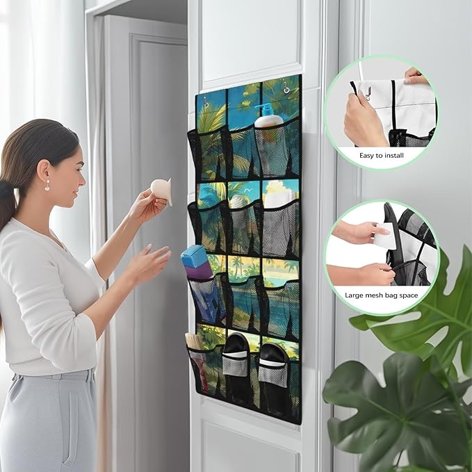Over The Door Shoes Organizers,Beach Coconut Tree Behind Door Shoes Hang Holder Rack,Storage for Small Spaces,Hanging Storage Bags Waterproof Reusable