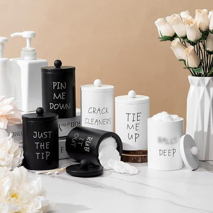 6 Pcs Apothecary Jars with Lids Wooden Cotton Ball Holder Rustic Cotton Swab Holder Wood Bathroom Canisters Farmhouse Dispenser for Bathroom Accessories Storage Organization