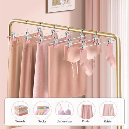 Pants Hangers with Wide Clips 30 Pack Adjustable Skirt Hangers for Women Non-Slip Clothes Hanger for Pants Heavy Duty Space Saving Trousers Hanger for Jeans,Shorts Pink 12Inch