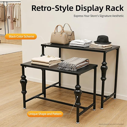Industrial Retail Display Tables, 2PCS Modern Standing Clothing Shoes Display Rack Boutique Display Table Storage Shelves Retro Unit Storage Shelves Store Display for Retail Store Hotel Office