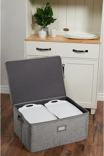 Covermates Platter Storage Box – Serveware & China Storage Container with Dual Zippers, ID Window, Reinforced Handles & Structured Walls for Platter, Dish & Serving Tray Protection, Grey Heather