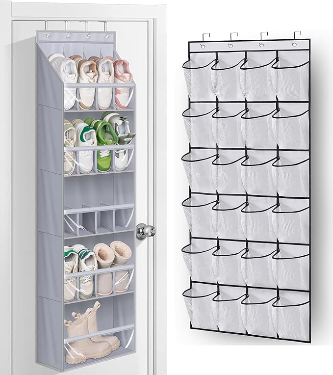 MISSLO 24 Large Pockets + 17 Deep Pockets Over the Door Shoe Rack Hanging Shoe Organizer for Door Closet Sneaker Holder