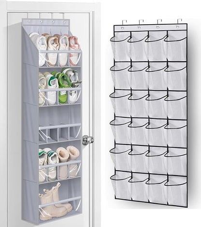 MISSLO 24 Large Pockets + 17 Deep Pockets Over the Door Shoe Rack Hanging Shoe Organizer for Door Closet Sneaker Holder