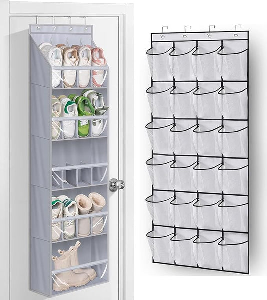 MISSLO 24 Large Pockets + 17 Deep Pockets Over the Door Shoe Rack Hanging Shoe Organizer for Door Closet Sneaker Holder