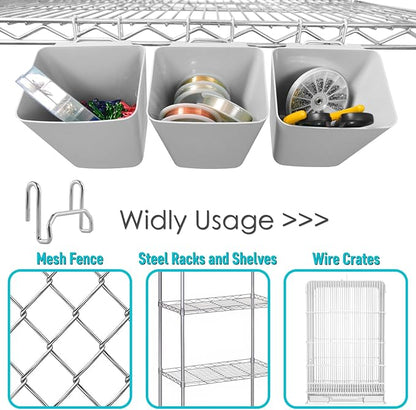 G.CORE Large Grid Wall Bins - 6Pack Gray Gridwall Accessories Hanging Cups with Back Hooks - Plastic Grid Wall Panels Organizers Wire Shelves Holders for Garage Garden Craft Office Tools Storage