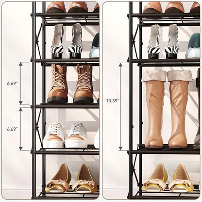 IBUYKE 6 Tier Shoe Rack, Large Capacity Shoe Storage Organizer for 24 Pairs of Shoes, Metal Shoe Storage Rack with Shelf for Entryway Hallway Closet Garage, Rustic Brown and Black TXJ016H