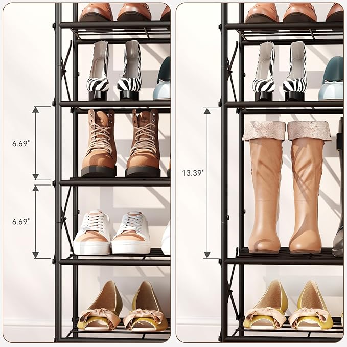 IBUYKE 10 Tier Shoe Rack, Large Capacity Shoe Storage Organizer for 40 Pairs of Shoes, Metal Shoe Storage Rack with Shelf for Entryway Hallway Closet Garage, Rustic Brown and Black TXJ010H