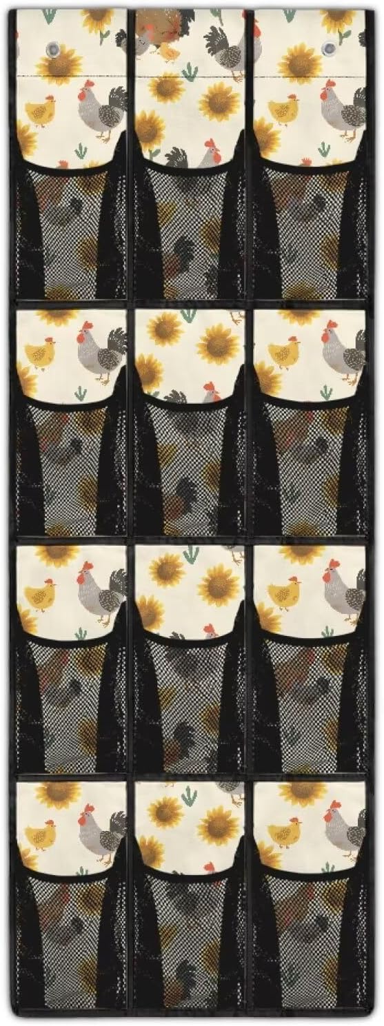 12 Large Mesh Pockets Over the Door Shoe Organizer Sunflower Chicken Hanging Shoe Rack for Closet Shoe Organizer Door Shoe Hanger