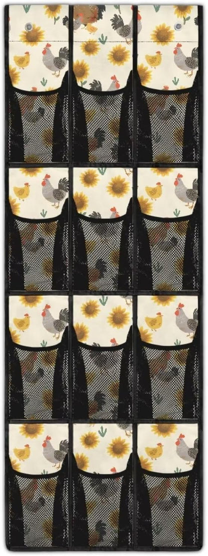 12 Large Mesh Pockets Over the Door Shoe Organizer Sunflower Chicken Hanging Shoe Rack for Closet Shoe Organizer Door Shoe Hanger