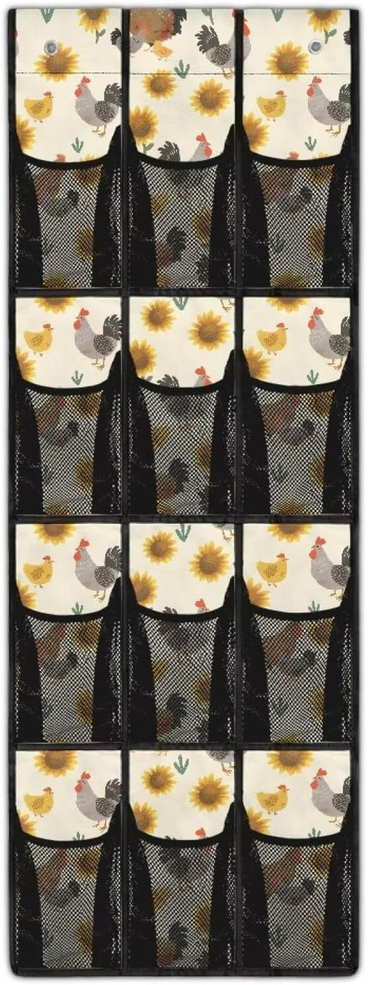 12 Large Mesh Pockets Over the Door Shoe Organizer Sunflower Chicken Hanging Shoe Rack for Closet Shoe Organizer Door Shoe Hanger