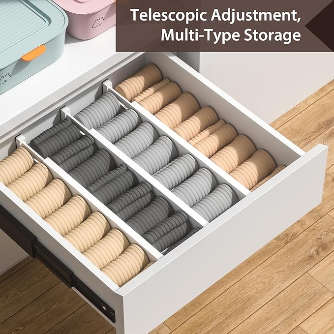 DUCOO 4 PCS Drawer Divider, 17"-22" Adjustable Bamboo Drawer Dividers Organizers, Expandable Separators for Kitchen, Clothes, Dressers, Home, Office, White