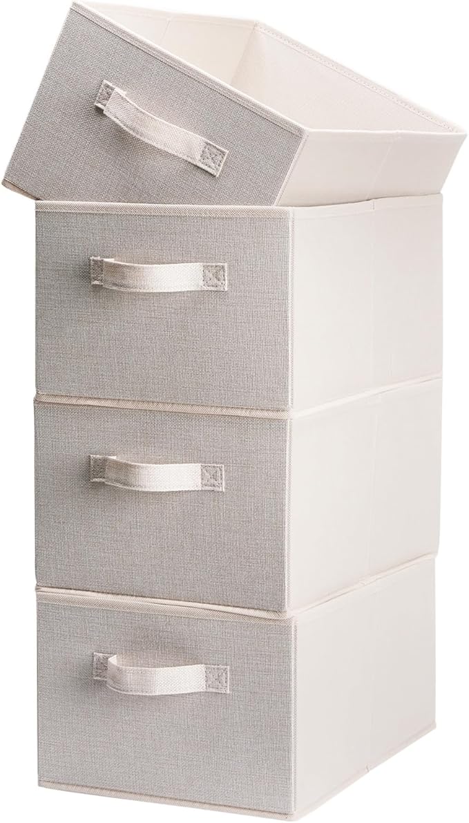 Clothings Collapsible Storage Bins, Foldable Organizers and Storage Baskets Cube Storage Bin for Bedroom Living Room (4 Pack) (Flaxen, 15.4x11.4x7.9inch)