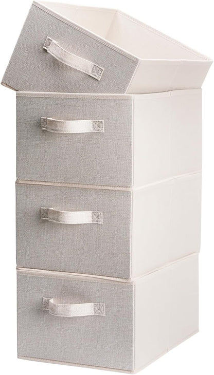 Clothings Collapsible Storage Bins, Foldable Organizers and Storage Baskets Cube Storage Bin for Bedroom Living Room (4 Pack) (Flaxen, 15.4x11.4x7.9inch)